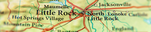 Up close view of a map with Little Rock in the center